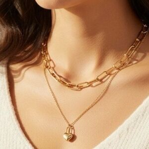 18K Gold Plated Layering Heart Lock Pendant Necklace